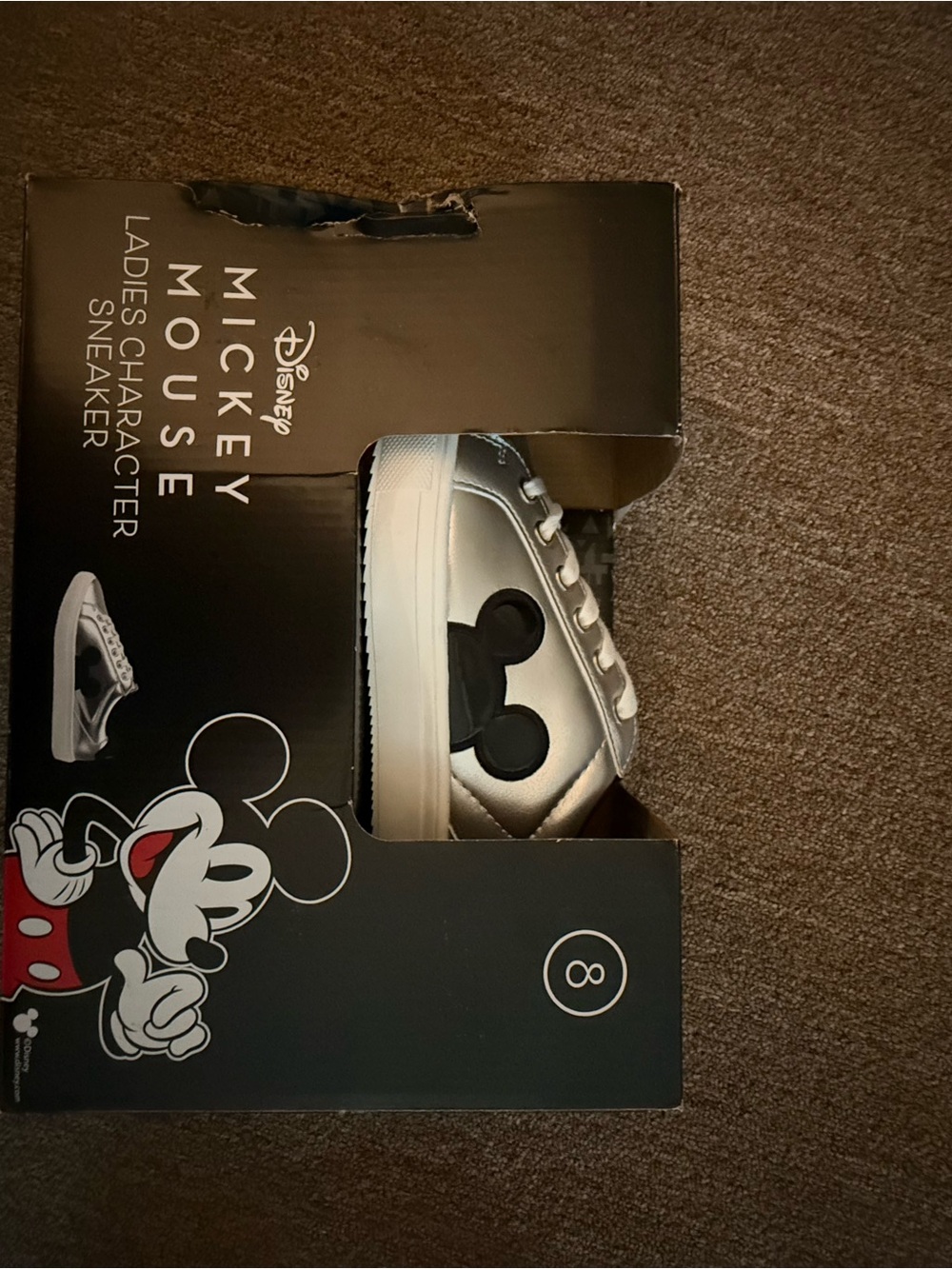 Women’s size 8 Silver Sneaker with Black Mouse Accent